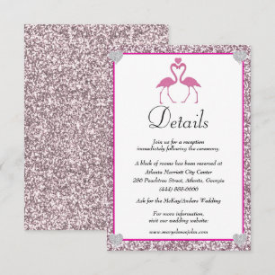 Tropische Roze Glitter Flamingo Bruiloft Details Informatiekaartje
