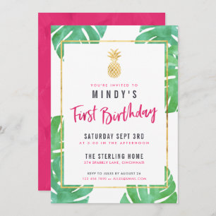 Tropische roze & gouden uitnodiging van de partij 