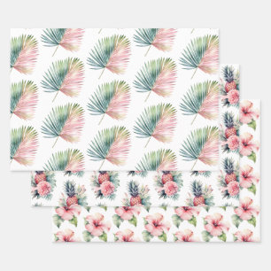 Tropische roze groene blad bruiloft inpakpapier vel