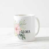 Tropische Roze Hibiscus Bloem Bladeren Aloha Koffiemok (Voorkant rechts)
