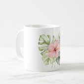 Tropische Roze Hibiscus Bloem Bladeren Aloha Koffiemok (Voorkant links)