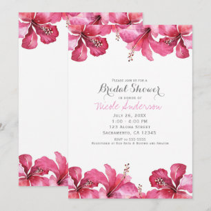 Tropische Roze Hibiscus Bloemige Hawaïaanse Uitnod Kaart