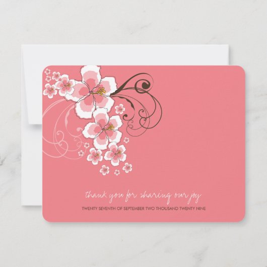 Tropische Roze Hibiscus Bruiloft Dank u Opmerking Notitiekaartje (Achterkant)