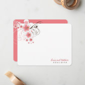 Tropische Roze Hibiscus Bruiloft Dank u Opmerking Notitiekaartje (Voorkant / Achterkant in situ)
