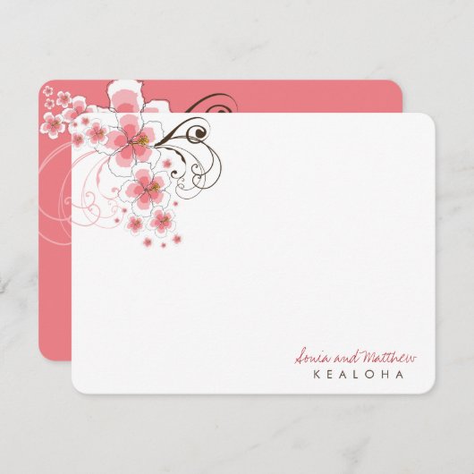Tropische Roze Hibiscus Bruiloft Dank u Opmerking Notitiekaartje (Voorkant / Achterkant)