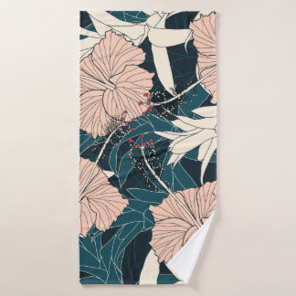 Tropische roze hibiscus, donkere achtergrond badhanddoek
