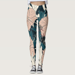Tropische roze hibiscus, donkere achtergrond leggings