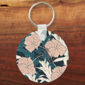 Tropische roze hibiscus, donkere achtergrond sleutelhanger (Achterkant)