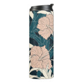 Tropische roze hibiscus, donkere achtergrond thermosbeker (Gedraaid links)