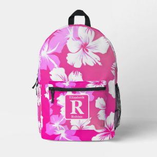 Tropische roze hibiscus gepersonaliseerd monogram bedrukte rugzak
