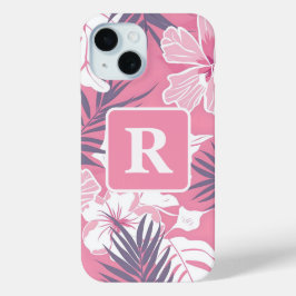 Tropische roze hibiscus gepersonaliseerd monogram