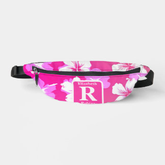 Tropische roze hibiscus gepersonaliseerd monogram heuptasje
