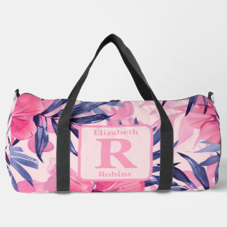Tropische roze hibiscus gepersonaliseerd monogram plunjezak