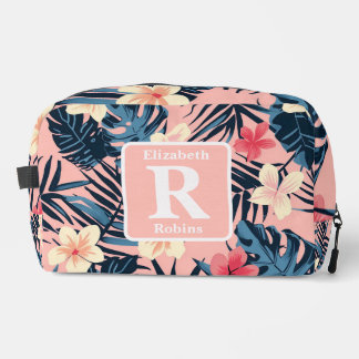 Tropische roze hibiscus gepersonaliseerd monogram toilettasje