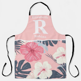 Tropische roze hibiscus gepersonaliseerd schort