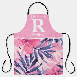 Tropische roze hibiscus gepersonaliseerd schort