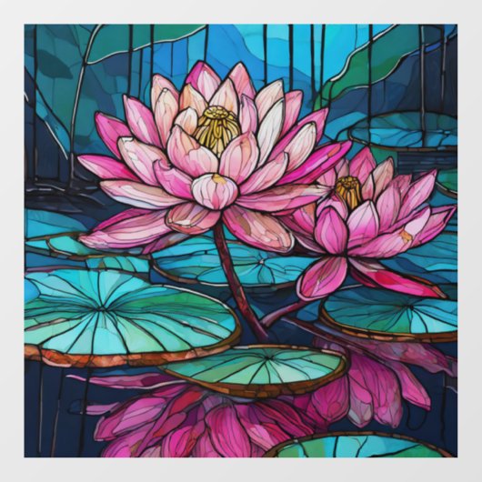 tropische Roze lotus 1 glas in lood kunst Raamsticker (Vel)