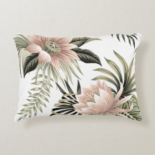 Tropische roze lotus, palmbladeren, banaan accent kussen