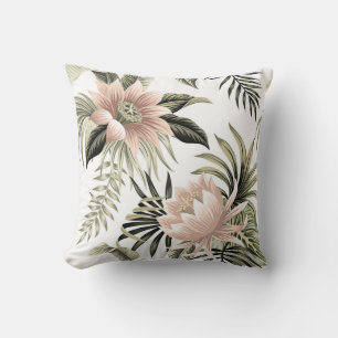 Tropische roze lotus, palmbladeren, banaan kussen