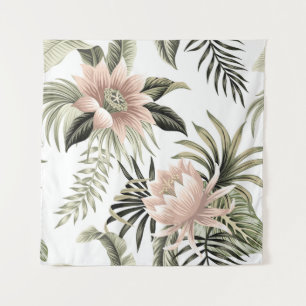 Tropische roze lotus, palmbladeren, banaan wandkleed