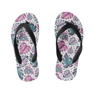 Tropische roze Monstera bladeren Kinder Teenslippers