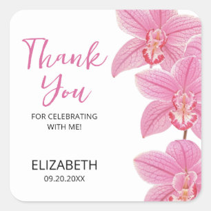 Tropische Roze Orchidee Bloem Verjaardag Bedankt Vierkante Sticker