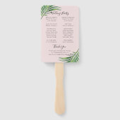 Tropische roze palmbladeren strand bruiloft progra handwaaier (Achterkant)