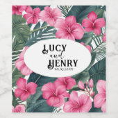 Tropische Roze Vakantie Bloemen Print Huwelijk Wijn Etiket (Enkel label)