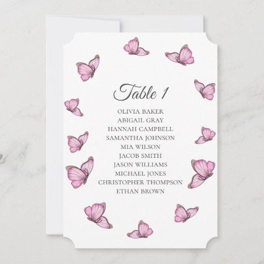 Tropische roze vlinders. Stoelenkaart voor het huw Kaart (Voorkant)