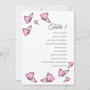 Tropische roze vlinders. Stoelenverdeling trouwfee Kaart