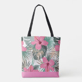 Tropische roze weelderige hibiscus draagtas (Achterkant)