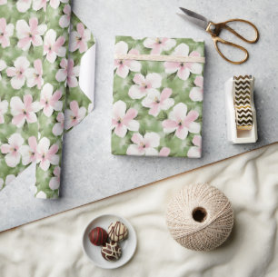 Tropische roze witte bloemen cadeaupapier