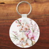 Tropische roze witte orchidee bloemen sleutelhanger (Voorkant)