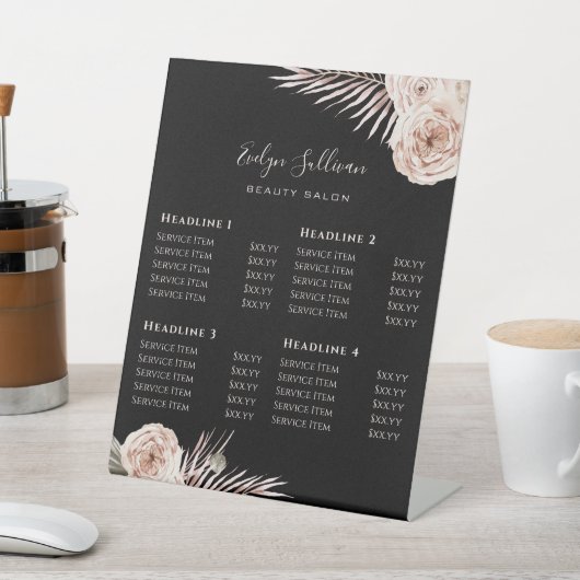 Tropische Rozen Zwarte Prijslijst Pedestal Sign Reclamebord Met Voetstuk (Insitu)