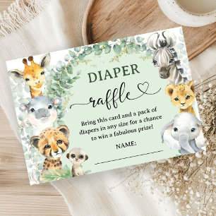 Tropische Safari Dieren Baby Shower Luier Raffle Informatiekaartje
