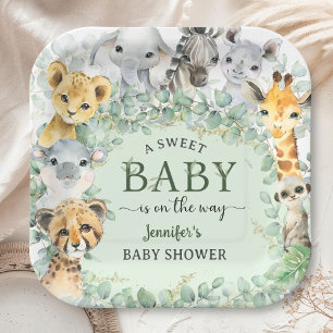Tropische Safari Jungle Dieren Baby Shower Papieren Bordje