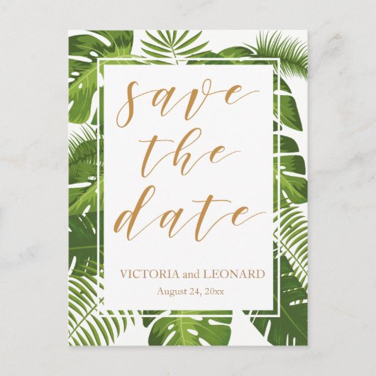 Tropische save the date goud | Huwelijk briefkaart (Voorkant)
