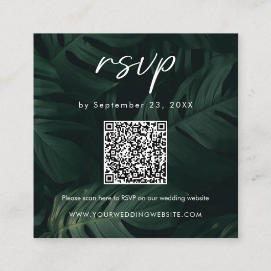 Tropische Scan QR-code RSVP Bestemming Huwelijk Informatiekaartje (Voorkant)