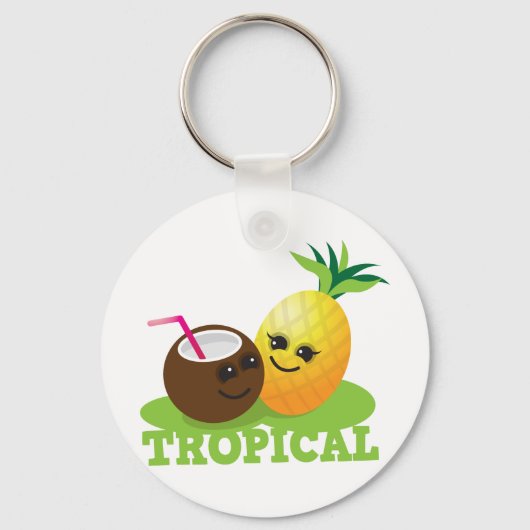 TROPISCHE schattige Kawaii Coconut en ananas Sleutelhanger (Voorkant)