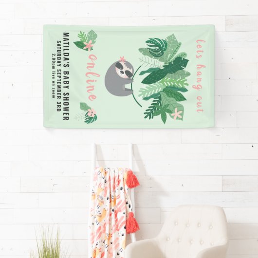 Tropische schattige luiaard hang uit online baby s spandoek (Insitu)