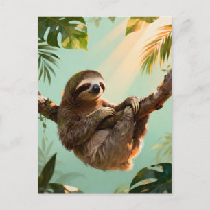 Tropische Schattige Luiaard Ontspannende Jungle Di Briefkaart