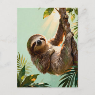 Tropische Schattige Luiaard Ontspannende Jungle Di Briefkaart