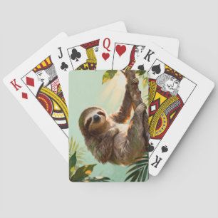 Tropische Schattige Luiaard Ontspannende Jungle Di Pokerkaarten