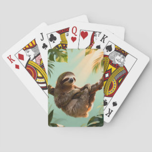Tropische Schattige Luiaard Ontspannende Jungle Di Pokerkaarten