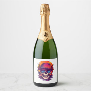 Tropische schedelvibe sparkling wijnetiket