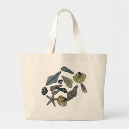 Tropische schelpen op het strand grote tote bag