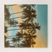 Tropische schemering: kokospalm silhouet legpuzzel (Horizontaal)