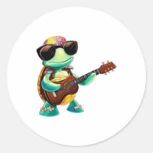 Tropische schildpad met gitaar ronde sticker