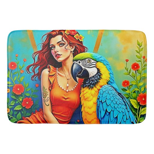 Tropische schoonheid en Blue Parrot Design Badmat (Voorkant)