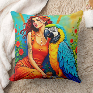 Tropische schoonheid en Blue Parrot Design Kussen
